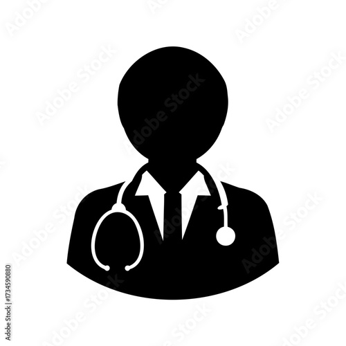 Black silhouette illustration of a doctor wearing a stethoscope and coat