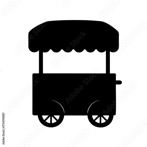Black and white silhouette of a vintage vendor or concession cart