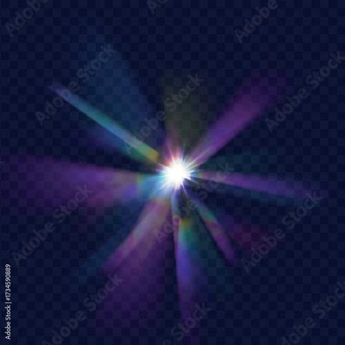 Crystal light leak effect for photo overlay. Ethereal Lens rainbow light streak transparent effect. Vector illustration. Iridescent crystal leak glare reflection effect