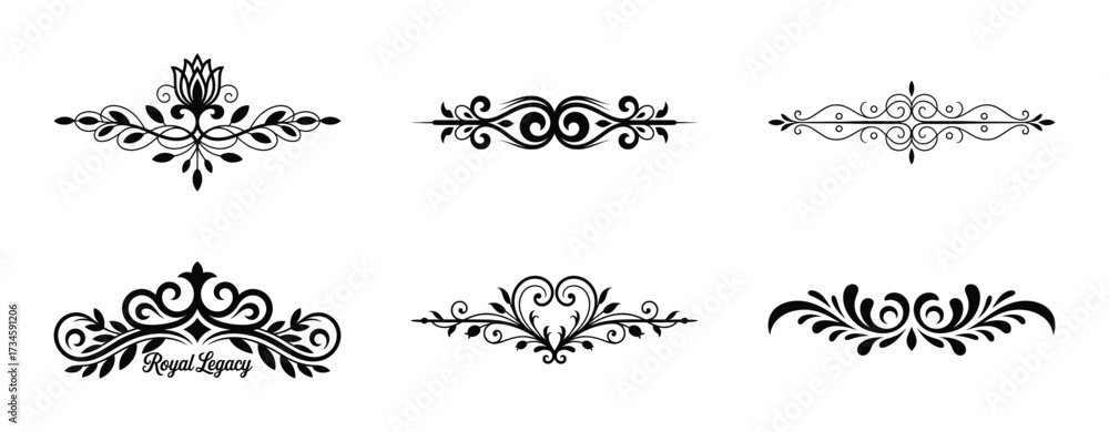 Obraz premium Set of six ornate decorative flourishes isolated on white background