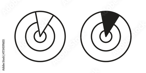 Radar detection icons in line stroke outline art and clip art