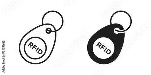 RFID key tag icons in line stroke outline art and clip art