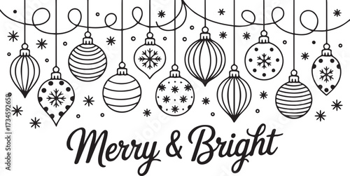 Vector art of merry bright christmas ornaments hanging