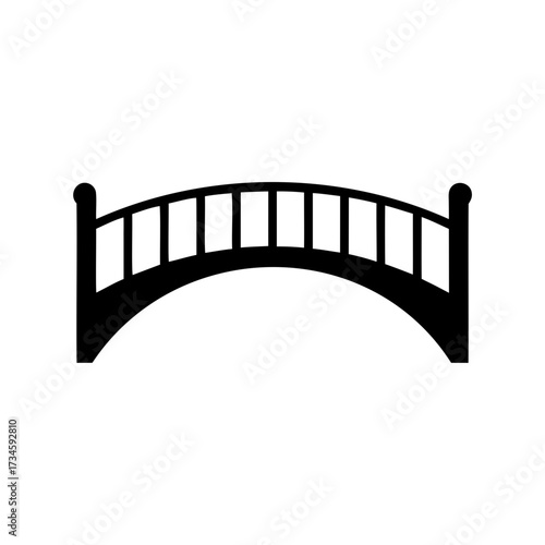 Simple black silhouette illustration of a wooden arch bridge on white