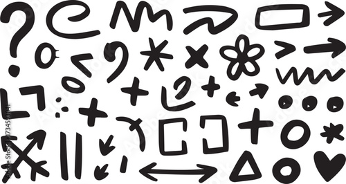 Vector art of collection of handdrawn symbols and icons