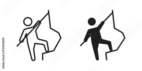 People Climbing icons in line stroke outline art and clip art