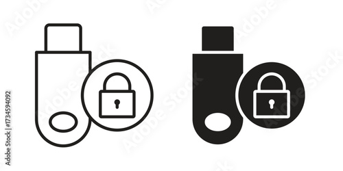 Pendrive security icons in line stroke outline art and clip art