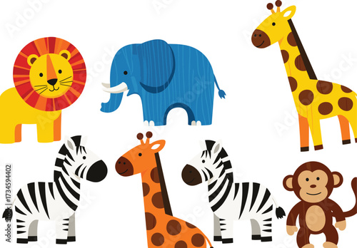 Decorative Wooden Animal Collection Vector Illustration