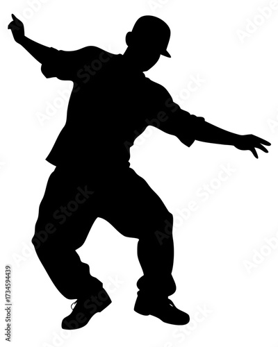 Male street dance hip hop dancer silhouette minimal vector illustration on transparent background for music and urban culture themes