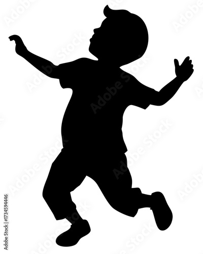 Kid having fun silhouette minimal vector illustration on transparent background for children activity and playful design themes