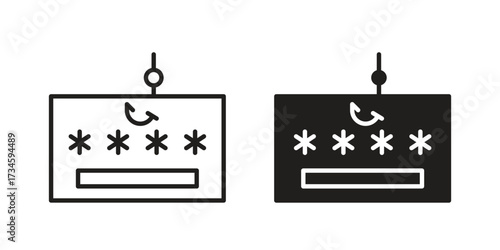 Password phishing icons in line stroke outline art and clip art