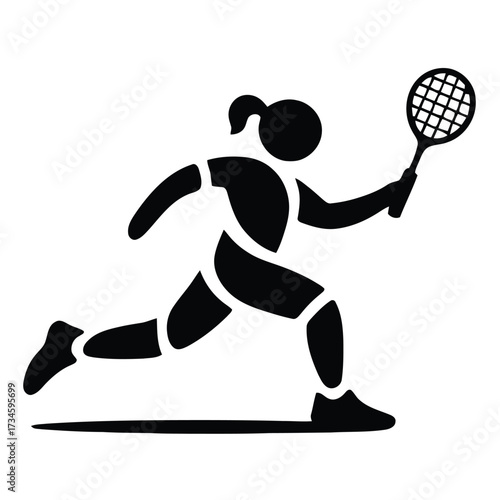 Badminton player female running, racket, fast movement, shuttlecock game, active sport, woman athlete, dynamic pose, court