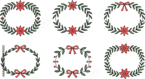 Vector art of set of six merry bright christmas wreaths