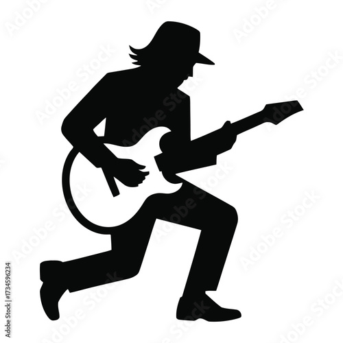 Male artist with instrument, expressive player, dynamic action, entertainment show