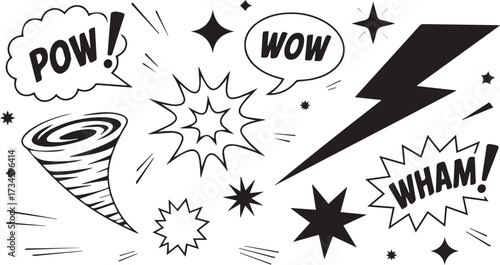 Vector art of comic book sound effects and symbols