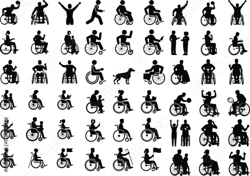 Wheelchair People Icon Silhouette Collection Disabled Person Wheelchair Silhouette Set