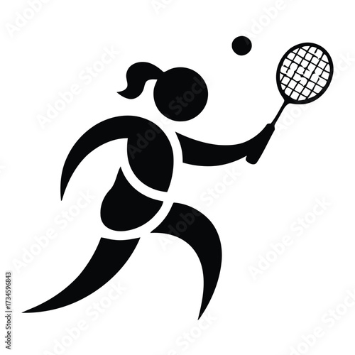 Tennis player female silhouette serving ball. Woman athlete playing badminton dynamic active girl hitting shuttlecock.