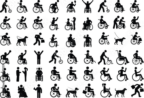 Wheelchair People Icon Silhouette Collection Disabled Person Wheelchair Silhouette Set