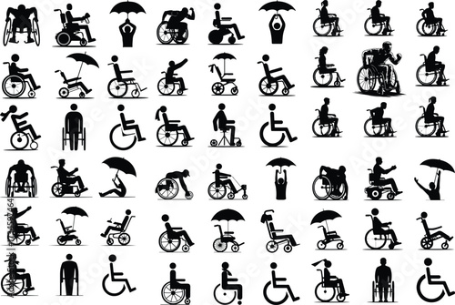 Wheelchair People Icon Silhouette Collection Disabled Person Wheelchair Silhouette Set