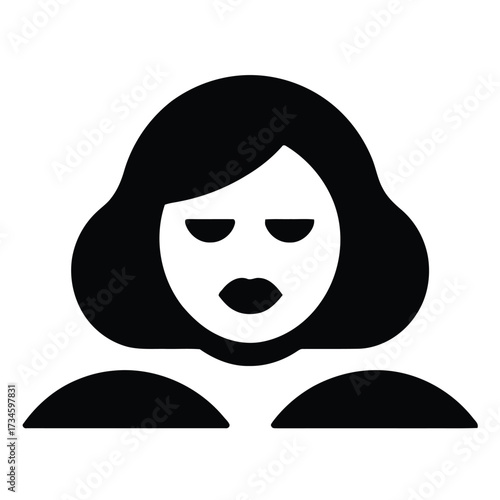 Female portrait silhouette. Woman with short hair. Neutral expression face. Minimalist user avatar. Flat person icon.