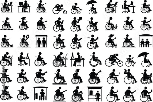 Wheelchair People Icon Silhouette Collection Disabled Person Wheelchair Silhouette Set