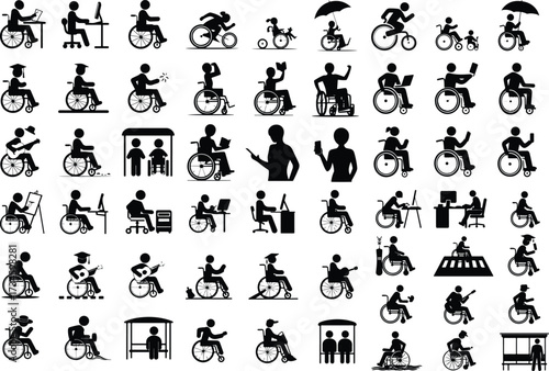 Wheelchair People Icon Silhouette Collection Disabled Person Wheelchair Silhouette Set