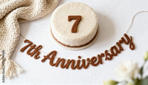 Wool wedding anniversary celebration with handmade cake and knitted decor