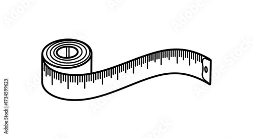 Illustration of a measuring tape, rolled up and partially extended.