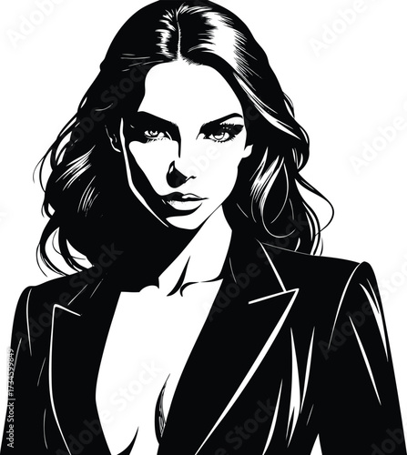 Elegant fashion model with long hair in vector illustration style