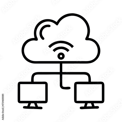Cloud computing network connecting two computers wirelessly and wired