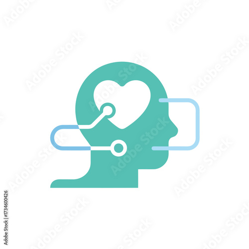 Human Head Silhouette with Heart Symbolizing Emotional Intelligence and Connection for Brain Health