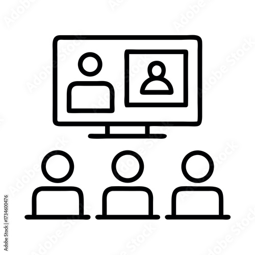 Remote team meeting icon showing participants on a screen and in a room