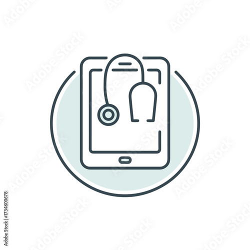 Online Healthcare Services Conceptual Illustration Depicting Telemedicine and Remote Medical Assistance via Tablet with Stethoscope