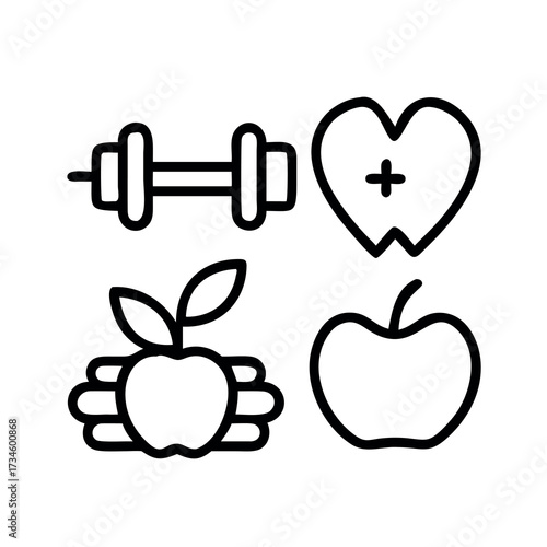 Healthy lifestyle icons representing fitness nutrition and cardiac health