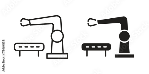 Industrial robot icons in line stroke outline art and clip art