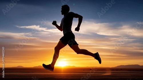 Wallpaper Mural A person runs in a desert during sunset, taking in the beautiful colors of the sky Torontodigital.ca