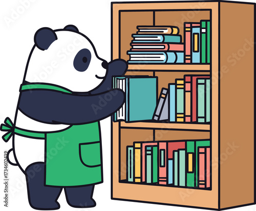 Adorable Panda in Apron with Books Vector Art