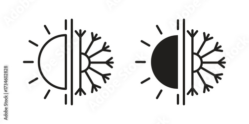 Hot and cold icons in line stroke outline art and clip art
