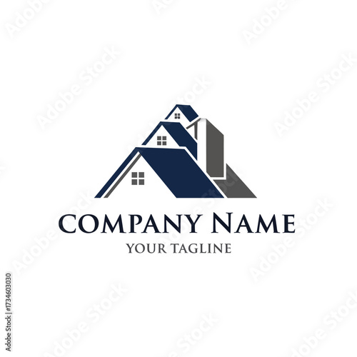 Modern Real Estate Company Logo Template with Houses.