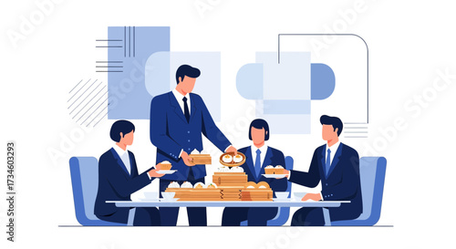 Business lunch with dim sum catering featuring team collaboration and corporate dining experience