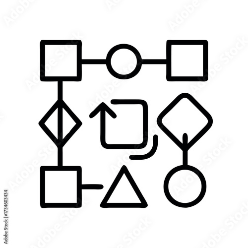 Abstract diagram illustrating a complex process flow with various shapes and connections