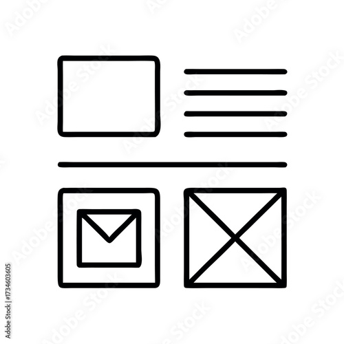Minimalist icon set representing content layout and communication elements
