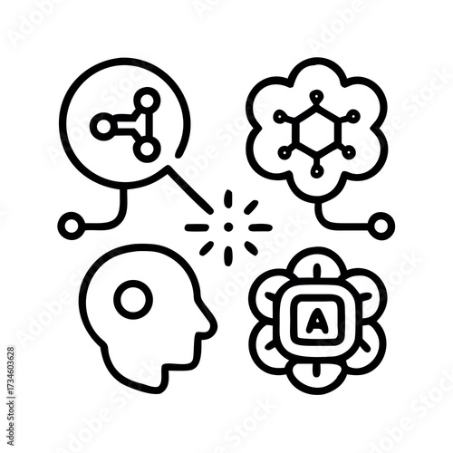 Conceptual illustration of artificial intelligence and human cognition interacting