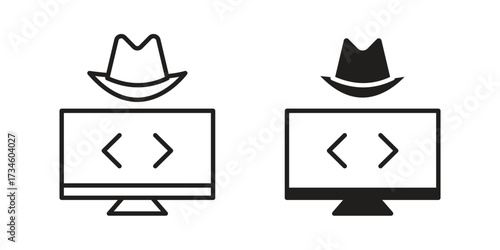 Hacker icons in line stroke outline art and clip art