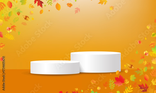 Poster And Podium And Autumn Leaves