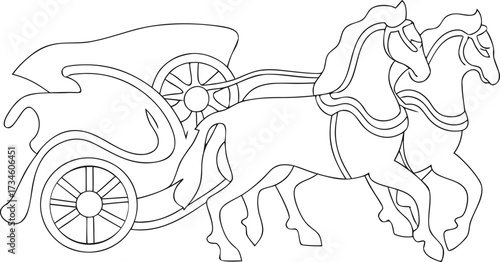Ancient-horse-drawn-chariot-racing-on-battlefield. transparent background, vector illustration. one line art