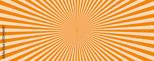 Psychedelic radial background with orange sun rays pattern. Abstract groovy design with bold rays. Perfect for posters, covers, or digital retro art.