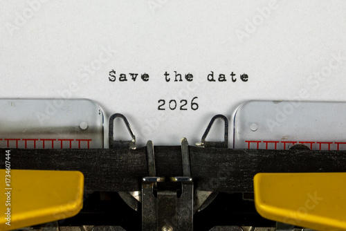 Save the date 2026 written on an old typewriter	
