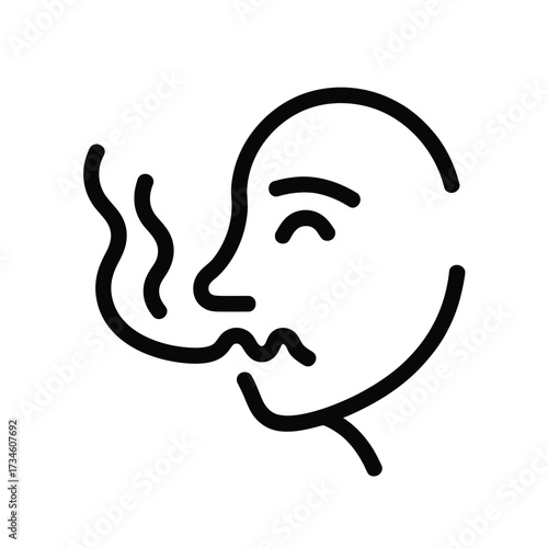 Simple line art icon of a person inhaling and smelling something pleasant