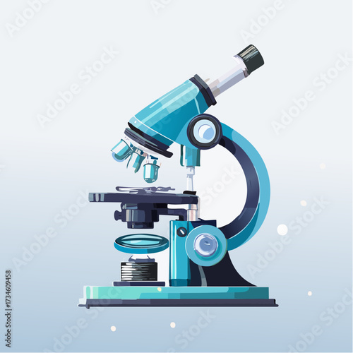 A futuristic blue scientific microscope with illuminated specimen tray, perfect for medical research and laboratory exploration